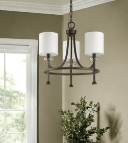 Bronze Candle Style Three Light Metal Dimmable Chandelier With White Shades