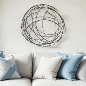 26" X 26" Black Metal Abstract Lines Round Hanging Dimensional Sculpture