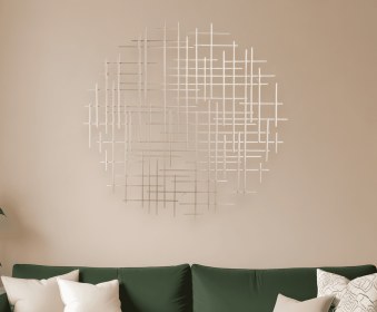 37" X 38" Silver Metal Abstract Lines Round Hanging Dimensional Sculpture