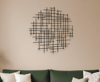 30" X 30" Black Metal Abstract Lines Round Hanging Dimensional Sculpture