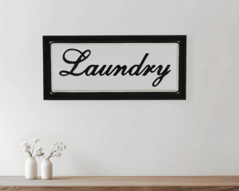 11" X 24" Black and White Handcrafted Laundry Metal Wall Decor