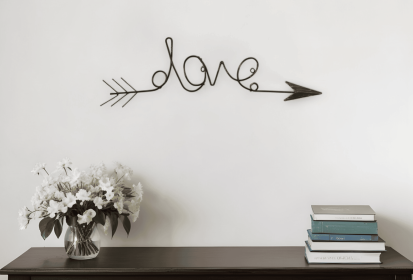 8" X 25" Dark Gray Handcrafted Love Arrow Metal Wall Decor
