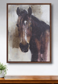 32" X 24" Brown Black and White Horse Wood Framed Art