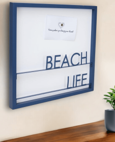 16" X 16" Blue Beach Life Wood and Metal Wall Decor