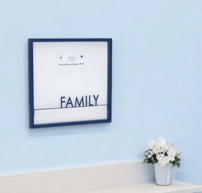 16" X 16" Blue and White Family Wood and Metal Magnetic Memo Board