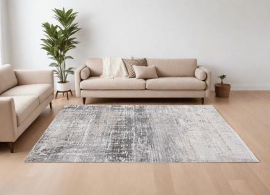 9' X 13' Gray and White Abstract Non Skid Area Rug