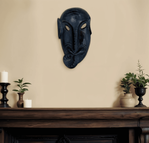 10" Black Distressed Solid Wood Decorative Mask