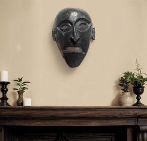 11" Black Distressed Solid Wood Decorative Mask