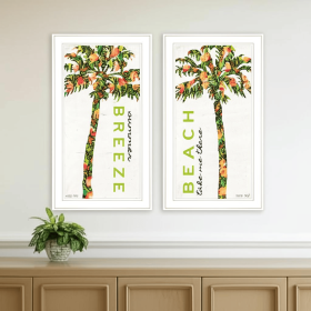 Set Of Two Summer Breeze Funky Palm Trees White Framed Wall Art