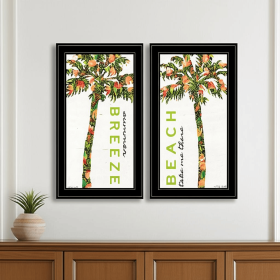 Set Of Two Summer Breeze Funky Palm Trees Black Framed Wall Art