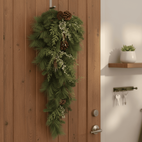 Winter Linear Juniper And Pinecone Wreath Wall Swag