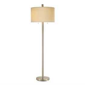 Contemporary Satin Steel Floor Lamp with Oversized White Silk-like Drum Shade