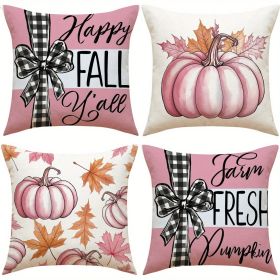 Fall Pumpkin Home Sweet Home Throw Pillow Covers Set Of 4 18 X 18 Inch Autumn Thankful Grateful Harvest Floral Decorations For Sofa Couch Bedroom (Option: 4pcs)