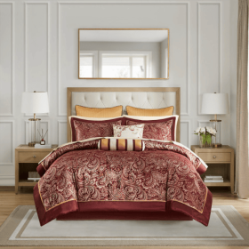 12 Piece Comforter Set With Cotton Bed Sheets (Color: Red)